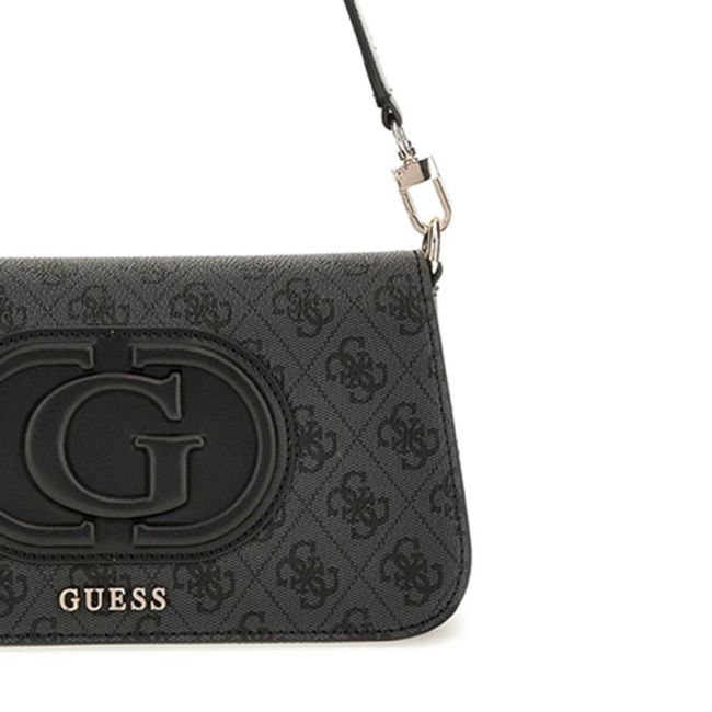 Γυναικεία τσάντα ώμου/χιαστί GUESS HWESG951320 COAL LOGO BLACK ECO MIETTA γκρι