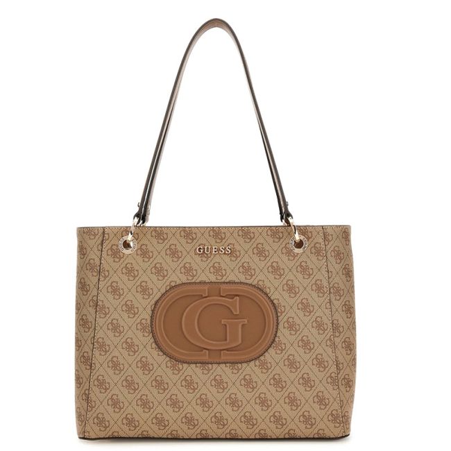 Γυναικεία τσάντα χειρός/ώμου GUESS HWESG951325 LATTE LOGO ECO MIETTA μπεζ