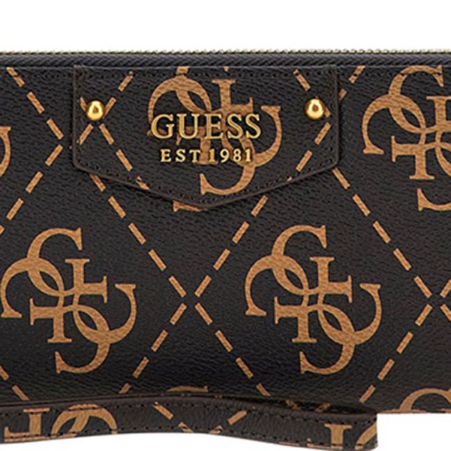 Γυναικείο πορτοφόλι GUESS ESO839046 ECO BRENTON SLG COAL LOGO μαύρο/καφέ