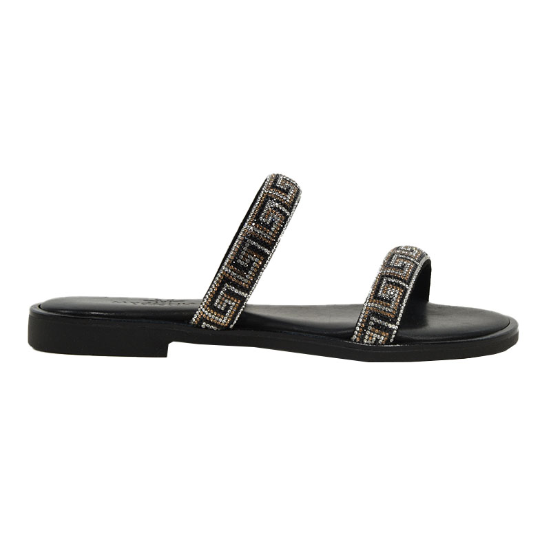 Myconian Greek Γυναικεία σανδάλια Myconian Greek Sandals 2161 μαύρο δέρμα