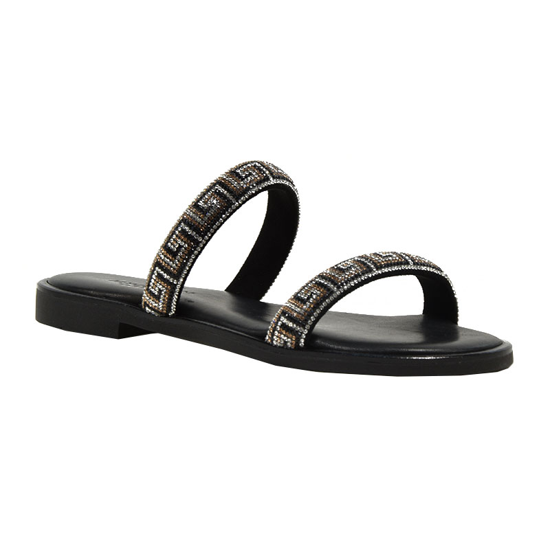 Γυναικεία σανδάλια Myconian Greek Sandals 2161 μαύρο δέρμα φωτογραφία