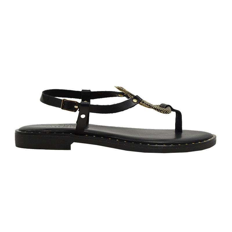 Myconian Greek Γυναικεία σανδάλια Myconian Greek Sandals 2282 μαύρο δέρμα