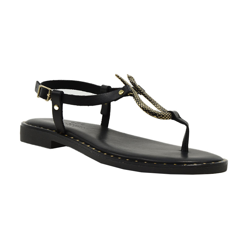 Γυναικεία σανδάλια Myconian Greek Sandals 2282 μαύρο δέρμα φωτογραφία